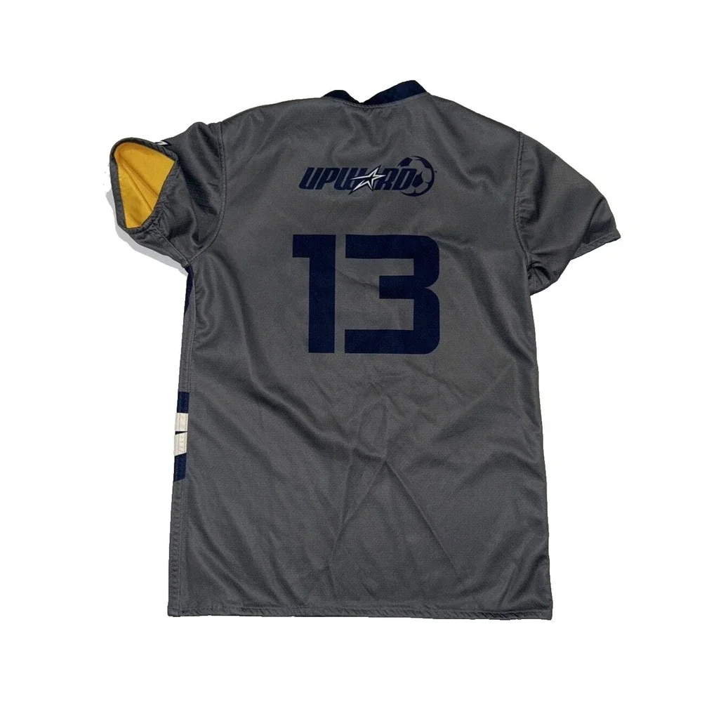 Upward Soccer Jersey Youth Large Yellow Gray Reversible Number 13‎ Short Sleeve